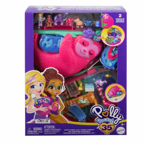 Mattel® Polly Pocket™ Sloth Family 2-in-1 Purse Compact Perspective: front