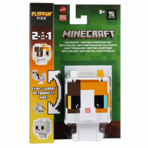 Minecraft Flippin Figs™ Calico Cat British Shorthair Cat Action Figure Perspective: front