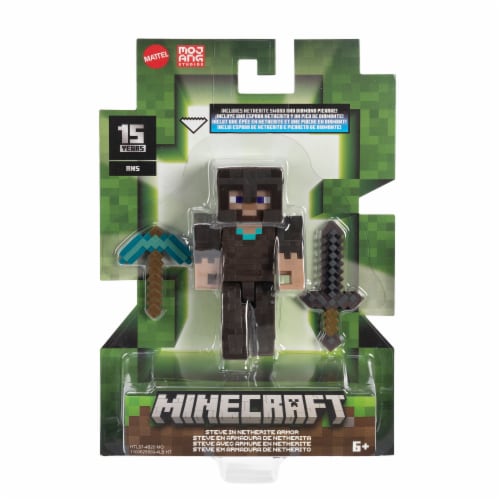 Mattel Minecraft Craft-A-Block Steve In Netherite Armor Figure Perspective: front