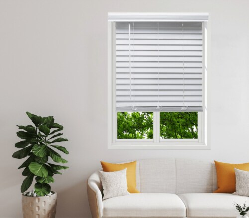 Linen Avenue Cordless Faux Wood Blind White Outside Mount 43 1