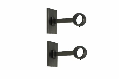 Linen Avenue Single Rod Decorative Bracket Rectangle, 2 Pack Antique Silver Perspective: front