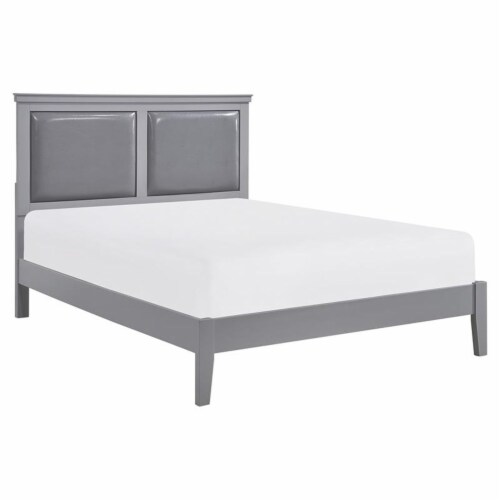 Lexicon Seabright Traditional Wood and Faux Leather Eastern King Bed in Gray Perspective: front