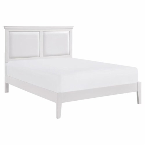 Lexicon Seabright Traditional Wood and Faux Leather Eastern King Bed in White Perspective: front