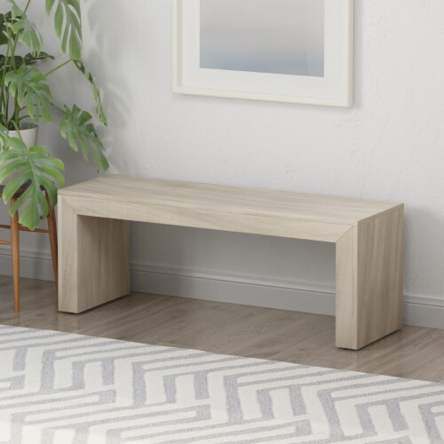 Brooklinn Farmhouse Acacia Wood Bench light gray oak Perspective: front