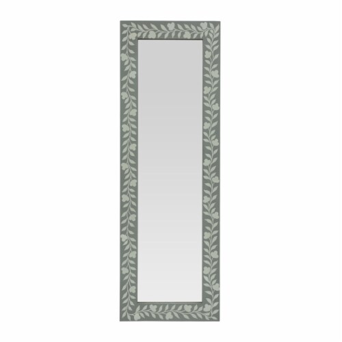 Woodworth Boho Handcrafted Painted Full Length Standing Mirror, Gray and White Perspective: front