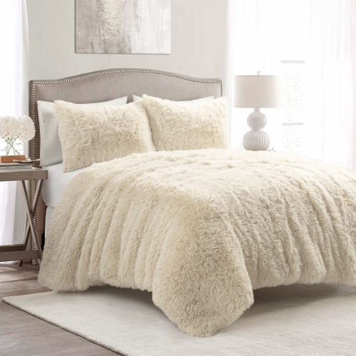 Emma Faux Fur Oversized Comforter Wheat 3Pc Set Full/Queen, 1 - King ...