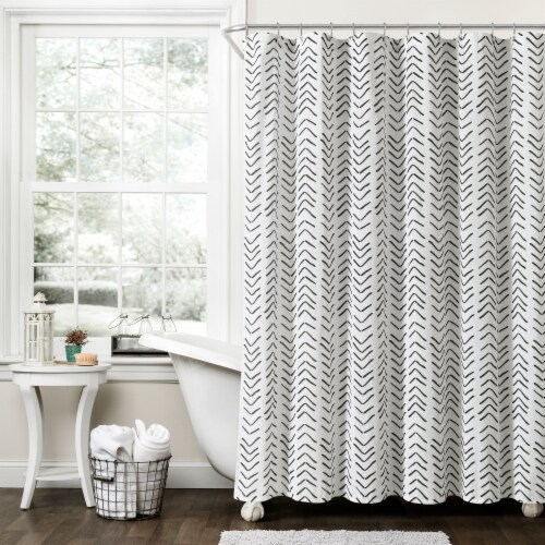 Hygge Modern Arrow Linen Look Shower Curtain Black/White Single 72X72