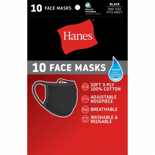 Hanes® Anti-Microbial Black Cotton Face Masks Perspective: front