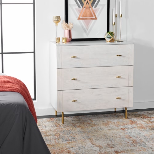 SAFAVIEH Genevieve 3 Drawer Dresser Grey White Washed 34.6