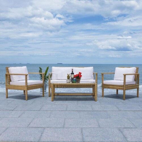 SAFAVIEH Outdoor Collection Garnen 4 Piece Patio Set Natural White