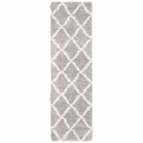 Safavieh FNT821G-26 2 ft. -3 in. x 6 ft. Fontana Shag 800 Contemporary Runner Rug, Grey & Cre Perspective: front