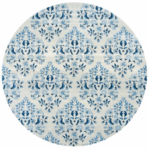 Martha Stewart Brentwood Round Area Rug - Cream / Blue Perspective: front