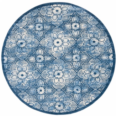 Martha Stewart Brentwood Round Area Rug - Navy / Creme Perspective: front