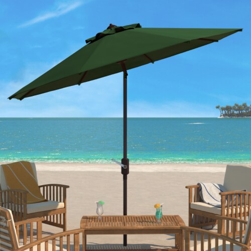 SAFAVIEH Outdoor Collection Ortega 9-Foot Tilt Crank Umbrella Hunter Green Perspective: front