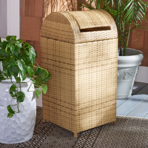 SAFAVIEH Outdoor Collection Serapis Trash Bin Natural Perspective: front