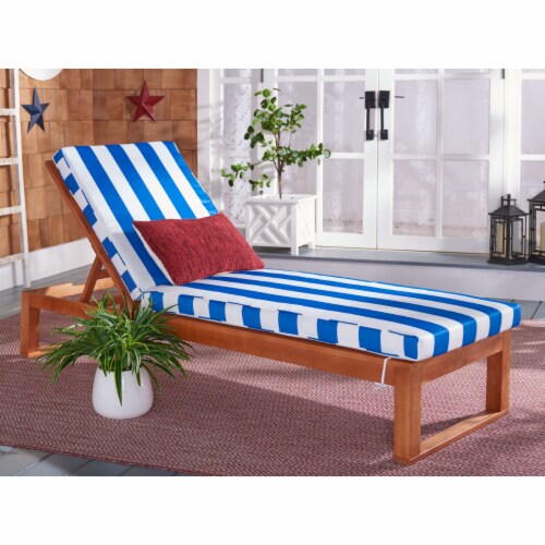 SAFAVIEH Outdoor Collection Solano Chaise Sunlounger Natural Wood Blue Stripe Cushion 24.8 x 80.9 x 37.4 W Smith s Food and Drug