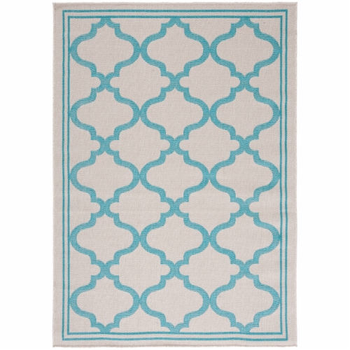 SAFAVIEH Outdoor BMU810K Bermuda Collection Beige / Aqua Rug 6' 7 square Perspective: front