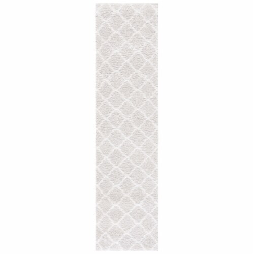 SAFAVIEH Tahoe Shag Collection THO675G Silver / White Rug 2' x 9' Perspective: front