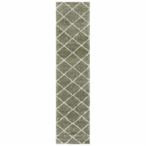 SAFAVIEH Tahoe Shag Collection THO676W Sage / White Rug 2' x 9' Perspective: front
