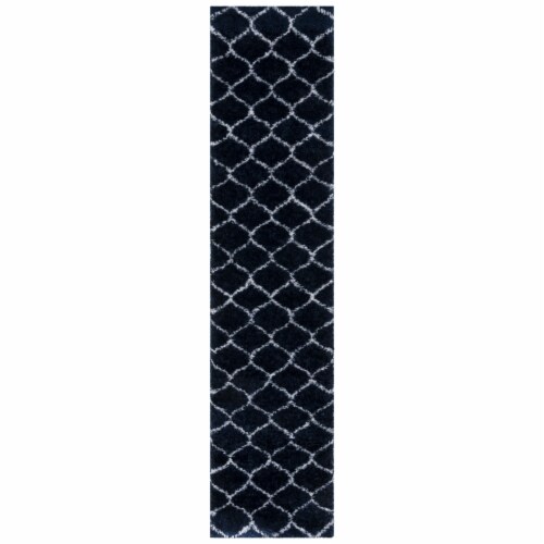 SAFAVIEH Tahoe Shag Collection THO677N Navy / White Rug 2' x 9' Perspective: front