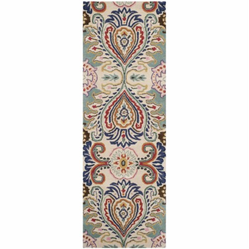 SAFAVIEH Bella BEL118A Handmade Ivory / Teal Rug 2' 3  x 13' 0 Perspective: front