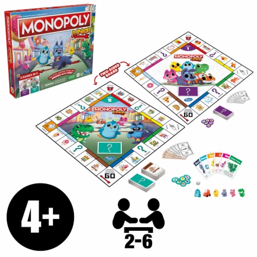 Hasbro Gaming Monopoly Junior 2 Games in 1 Board Game Perspective: front