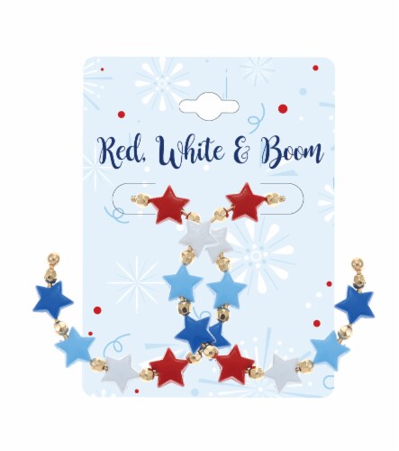 FAF Beaded Hoop Earrings - Red / White / Blue Perspective: front