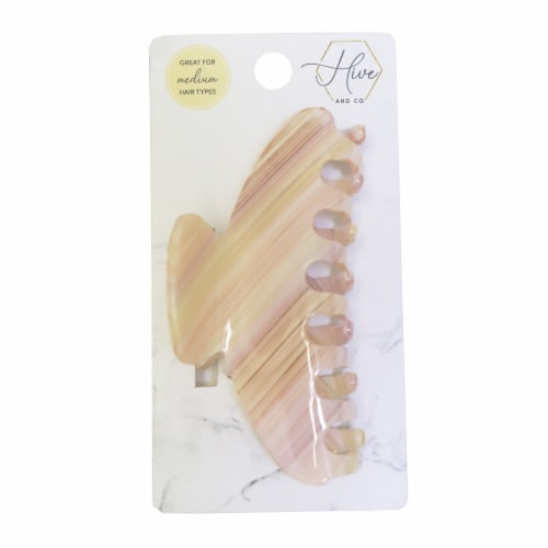 Hive And Co. Pink/Ivory Striped Claw Clip Perspective: front