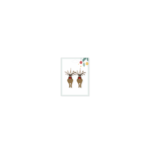 Red and Gold Reindeer Earings Perspective: front