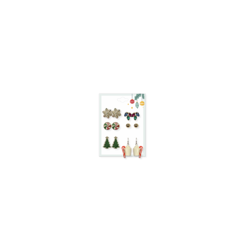 Earings set of 6 Glitter / Red / Green Perspective: front