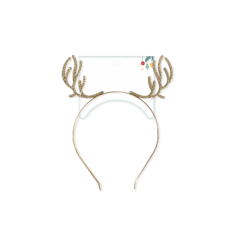 Reindeer Antler Crystal Gold Headband Perspective: front