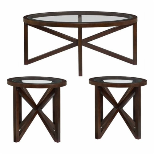 Bowery Hill 3-Piece Glass Top Coffee Table Set in Rich Espresso, 1 ...