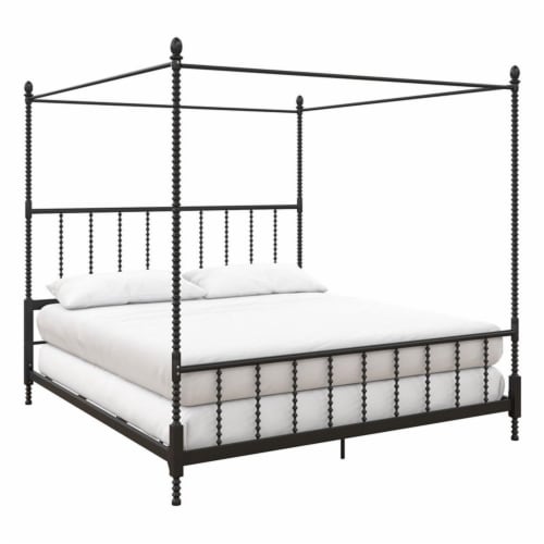 Pemberly Row Metal Canopy Bed in King Size Frame in Black 1 QFC