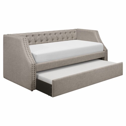 Pemberly Row 86 Transitional Fabric Daybed with Trundle in Gray, 1 ...