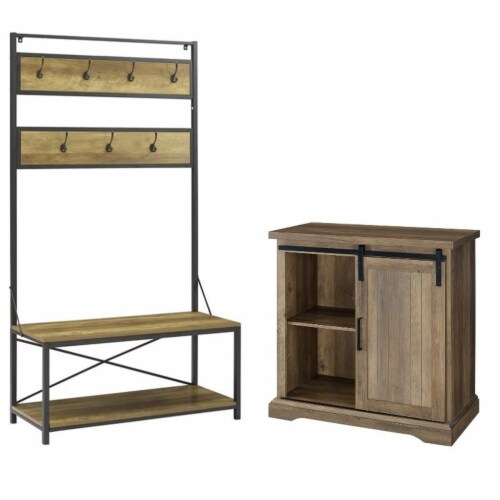 Home Square 2 Piece Set with 32  TV Stand and 72  Hall Tree in Rustic Oak Perspective: front