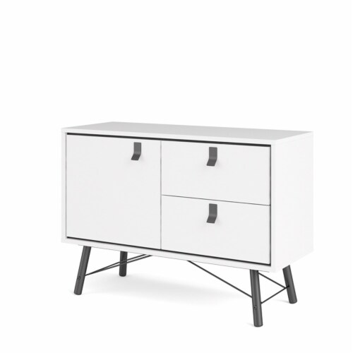 Pemberly Row 1 Door 2 Drawer Sideboard in White Matte & Black Perspective: front