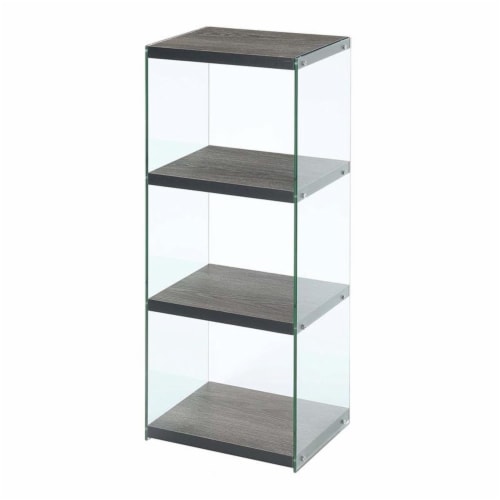 Pemberly Row Four-Tier Tower Bookcase in Gray Wood Finish Perspective: front