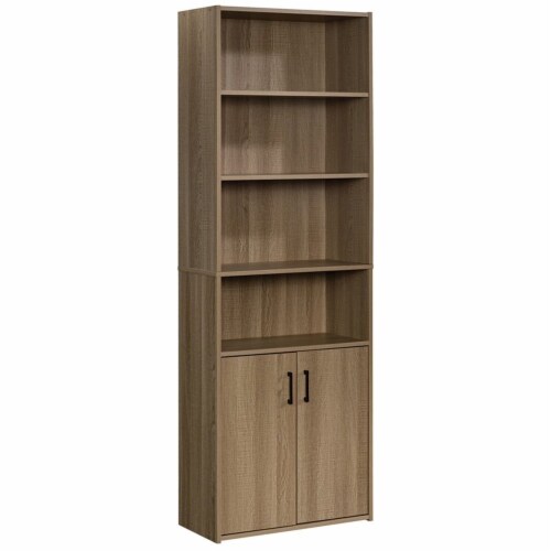 Pemberly Row Modern 4-Shelf Wood Bookcase with Doors in Summer Oak Perspective: front