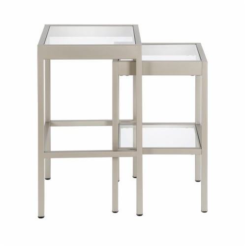 Pemberly Row Modern Satin Nickel and Gray Nested Side Tables 1