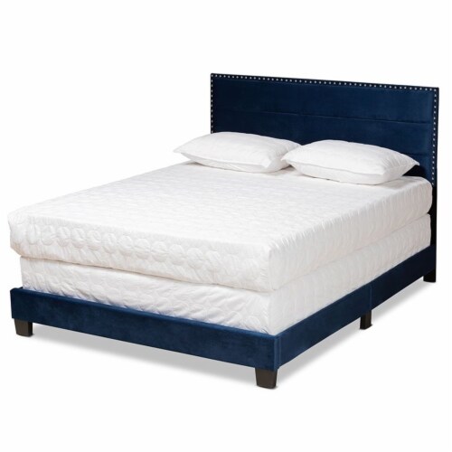 Bowery Hill Modern Navy Blue Upholstered Queen Size Panel Bed Perspective: front