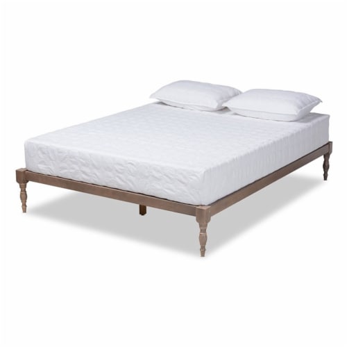 Bowery Hill Full Size Oak Finished Wood Platform Bed Frame Perspective: front
