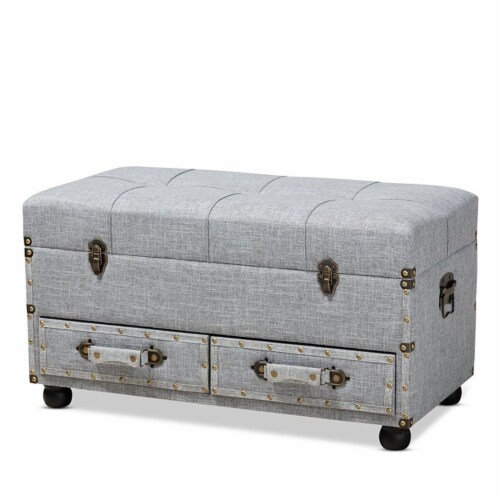 Bowery Hill Grey Upholstered 2 Drawer Storage Trunk Ottoman 1 Foods Co