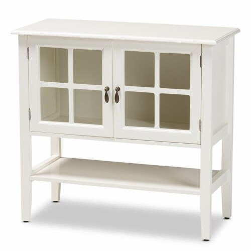 Bowery Hill Traditional White Finished Wood and Glass 2-Door Kitchen Cabinet Perspective: front