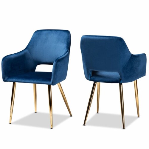 Bowery Hill Germaine Navy Blue Velvet Metal Dining Chairs (Set of 2) Perspective: front