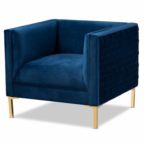 Bowery Hill Navy Blue Velvet Gold Finished Armchair Perspective: front