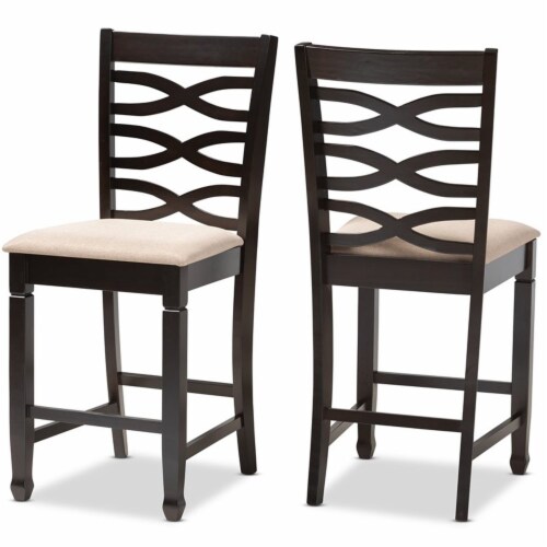 Bowery Hill 25 H Upholstered Wood Bar Stool in Sand and Brown Set of 2 Perspective: front