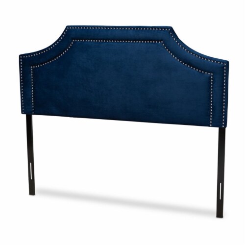Bowery Hill Modern Velvet and Wood Queen Headboard in Navy Blue Perspective: front