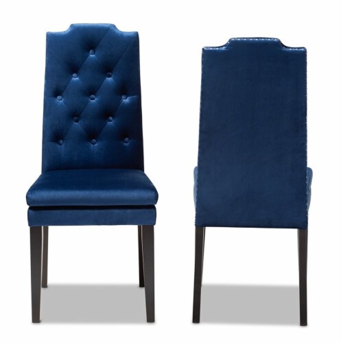 Bowery Hill 20 H Button Tufted Wood Dining Chairs in Navy Blue (Set of 2) Perspective: front