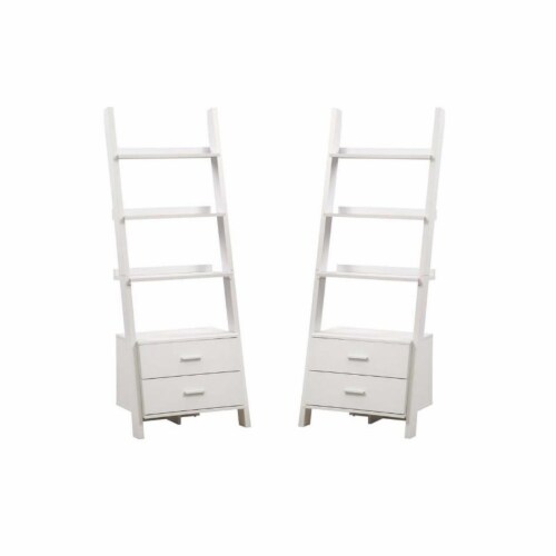Home Square 4 Shelf Ladder Solid Wood Bookcase Set in White (Set of 2