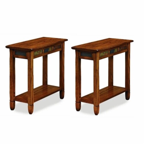Home Square 2 Piece Rustic Slate Chairside Small End Table Set in Oak 1 Fred Meyer